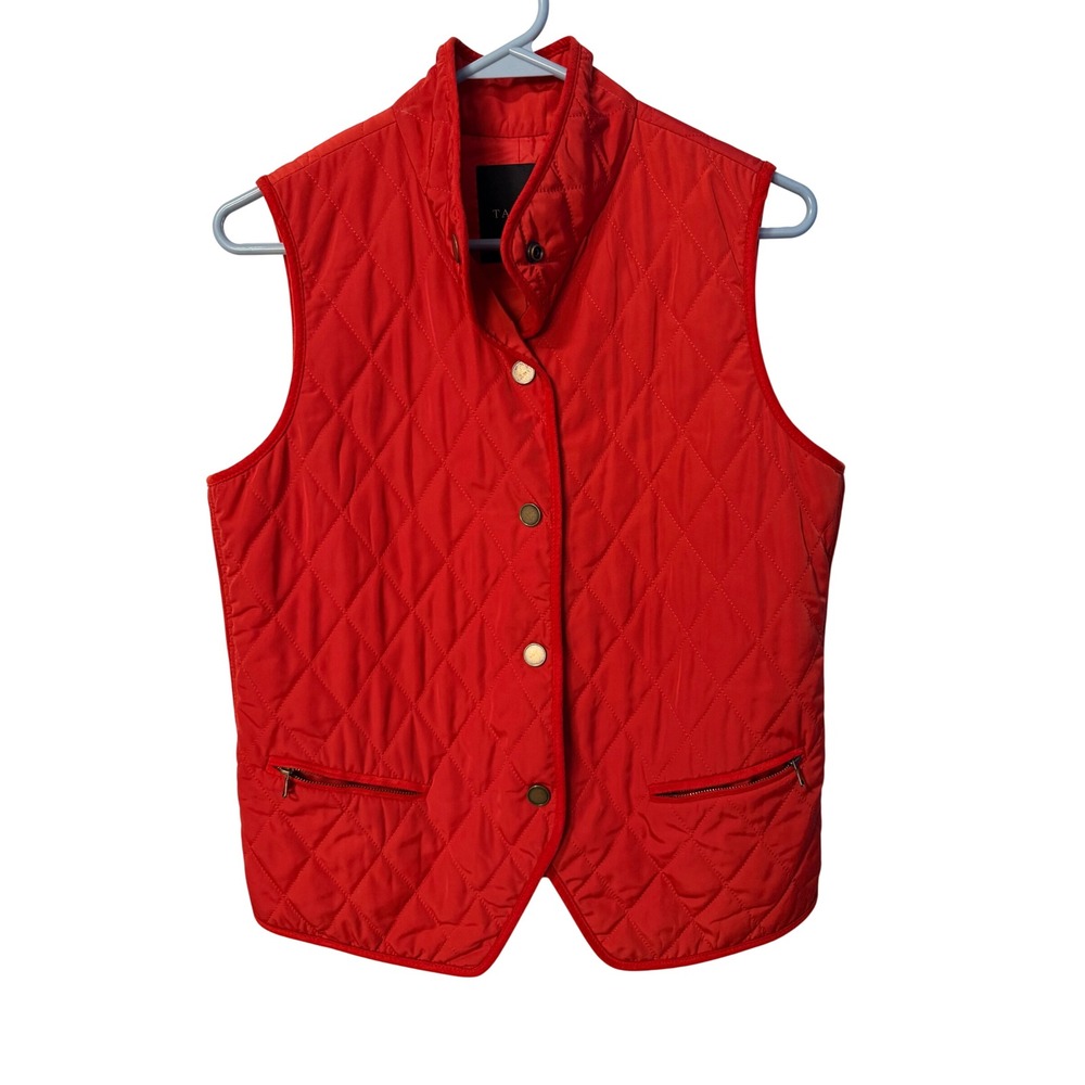 Talbots Quilted Vest Womens Small Red Ribbed Side Panel